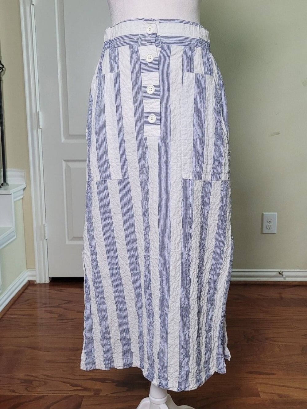 Ottod Ame Skirt Blue White Stripe 2 Cotton Gauzy Preppy Nautical Summer Cottage
